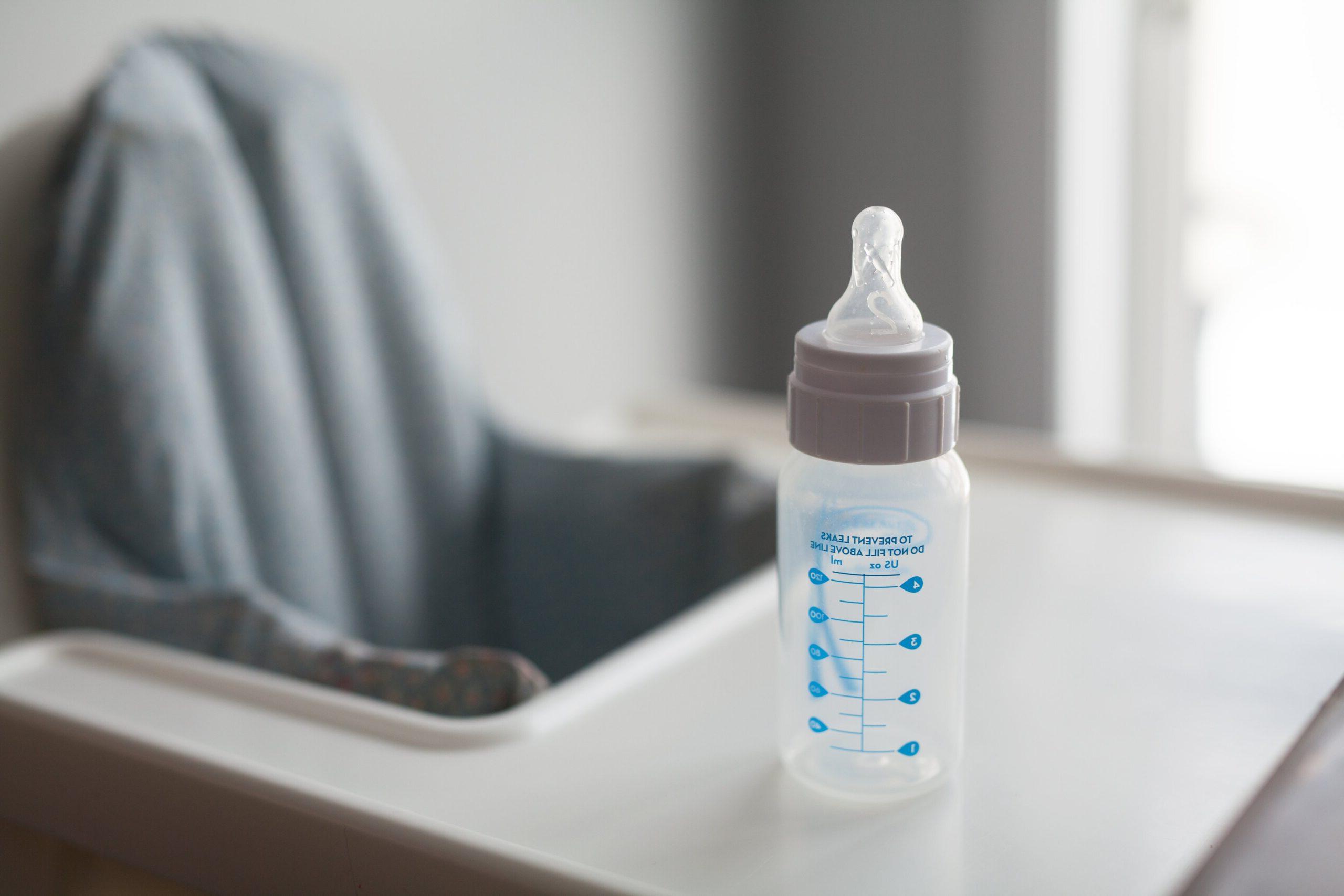 A photo of an empty bottle used to feed infants